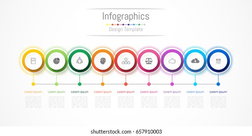 Elementos de diseño infográfico para su negocio con 9 opciones, piezas, pasos o procesos, Ilustración vectorial.