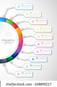 Infographic Design Elements For Your Business With 10 Options, Parts, Steps Or Processes, Vector Illustration.