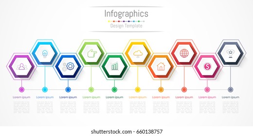 Infographic Design Elements For Your Business With 10 Options, Parts, Steps Or Processes, Vector Illustration.