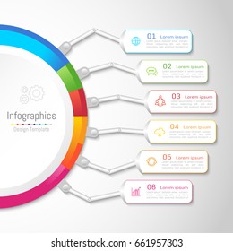 Infographic design elements for your business with 6 options, parts, steps or processes, Vector Illustration.