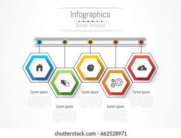 Infographic design elements for your business with 5 options, parts, steps or processes, Vector Illustration.