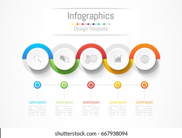 Infografische Design-Elemente für Ihr Unternehmen mit 5 Optionen, Teilen, Schritten oder Prozessen, Vektorgrafik.