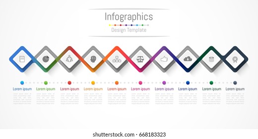 Infographic design elements for your business with 10 options, parts, steps or processes, Vector Illustration.