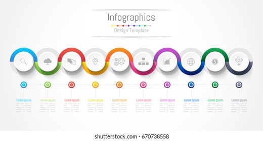 Infographic design elements for your business with 10 options, parts, steps or processes, Vector Illustration.