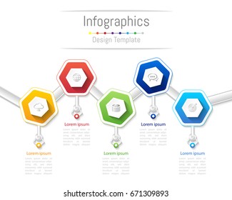 Infographic design elements for your business with 5 options, parts, steps or processes, Vector Illustration.