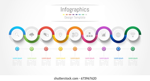 Infographic design elements for your business with 9 options, parts, steps or processes, Vector Illustration.