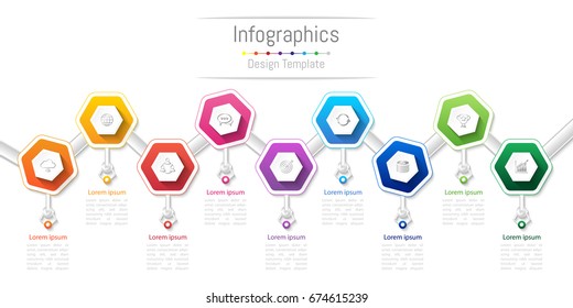 Infographic design elements for your business with 9 options, parts, steps or processes, Vector Illustration.