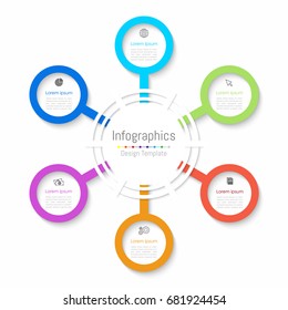 Infographic design elements for your business data with 6 options, parts, steps, timelines or processes. Paper style, Vector Illustration.