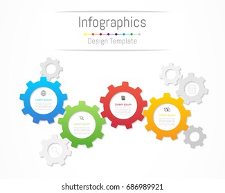 Infographic design elements for your business data with 4 options, parts, steps, timelines or processes. Gear wheel concept, Vector Illustration.