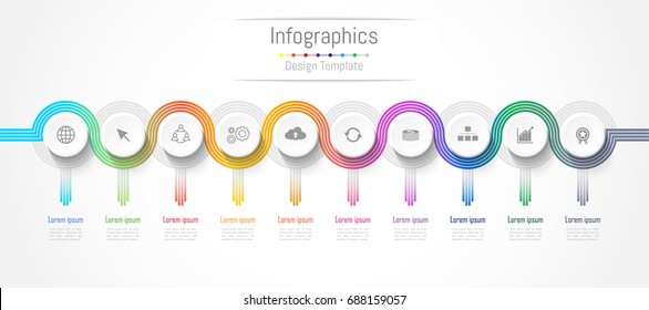 Infographic design elements for your business data with 10 options, parts, steps, timelines or processes. connection lines,  Vector Illustration.