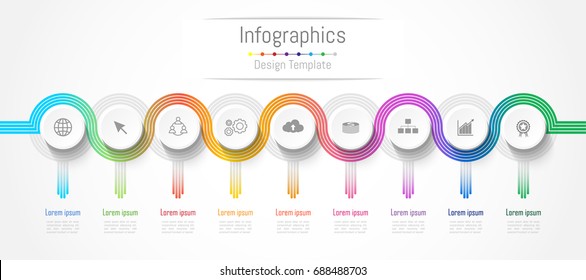 Infographic design elements for your business data with 9 options, parts, steps, timelines or processes. connection lines concept,  Vector Illustration.