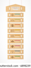 Infographic design elements for your business data with 9 options, parts, steps timelines or processes. Wood sign concept, Vector Illustration.