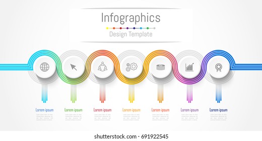 Infographic design elements for your business data with 7 options, parts, steps, timelines or processes. connection lines concept,  Vector Illustration.