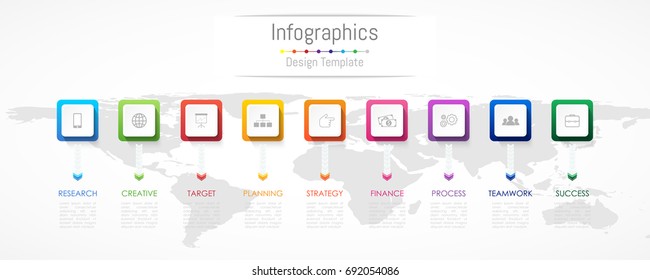 Infographic design elements for your business data with 9 options, parts, steps, timelines or processes. Vector Illustration. Elements of this image furnished by NASA