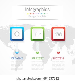Infographic design elements for your business data with 3 options, parts, steps, timelines or processes. Vector Illustration. World map of this image furnished by NASA