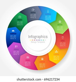 Infographic design elements for your business data with 10 options, parts, steps, timelines or processes, Arrow wheel circle style. Vector Illustration.