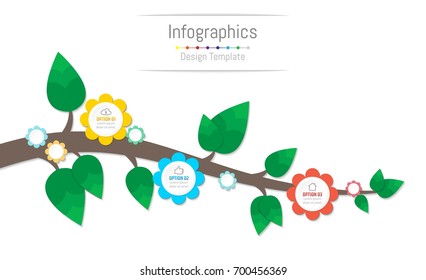 Infographic design elements for your business data with 3 options, parts, steps, timelines or processes, flowers and branch concept. Vector Illustration.