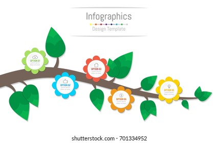 Infographic design elements for your business data with 5 options, parts, steps, timelines or processes, flowers and branch concept. Vector Illustration.