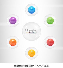 Infographic design elements for your business data with 6 options, parts, steps, timelines or processes. Transparent glass sphere concept, Vector Illustration.