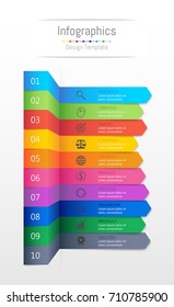 Infographic design elements for your business data with 10 options, parts, steps, timelines or processes, Sticky note paper concept. Vector Illustration.