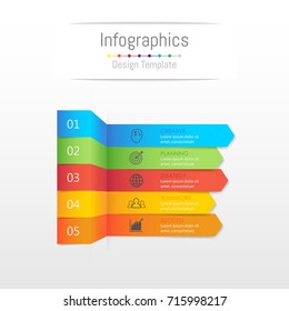 Infographic design elements for your business data with 5 options, parts, steps, timelines or processes, Sticky note paper concept. Vector Illustration.