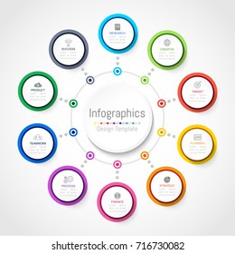 Infographic design elements for your business data with 10 options, parts, steps, timelines or processes, Circle round concept. Vector Illustration.