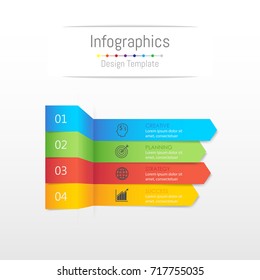 Infographic design elements for your business data with 4 options, parts, steps, timelines or processes, Sticky note paper concept. Vector Illustration.