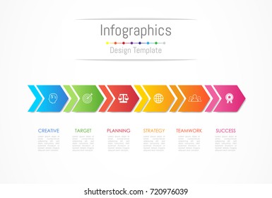 Infographic design elements for your business data with 6 options, parts, steps, timelines or processes, Arrow connect concept. Vector Illustration