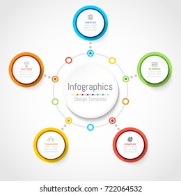 Infographic design elements for your business data with 5 options, parts, steps, timelines or processes, Circle round concept. Vector Illustration.