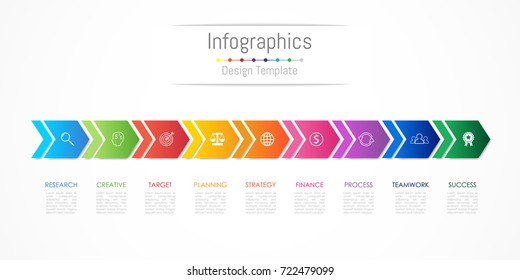 Infographic design elements for your business data with 9 options, parts, steps, timelines or processes, Arrow connect concept. Vector Illustration