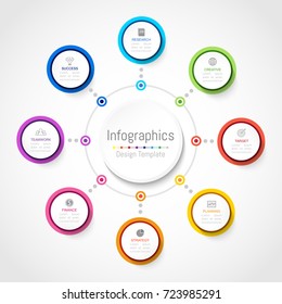 Infographic design elements for your business data with 8 options, parts, steps, timelines or processes, Circle round concept. Vector Illustration.