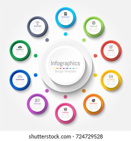 Elementos de diseño infográfico para sus datos empresariales con 10 opciones, piezas, pasos, líneas de tiempo o procesos. Ilustración vectorial.