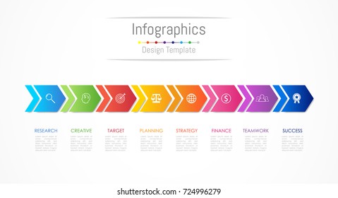 Infographic design elements for your business data with 8 options, parts, steps, timelines or processes, Arrow connect concept. Vector Illustration