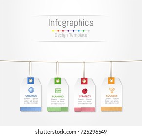Infographic design elements for your business data with 4 options, parts, steps, timelines or processes, Label tag concept. Vector Illustration.