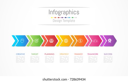 Infographic design elements for your business data with 7 options, parts, steps, timelines or processes, Arrow connect concept. Vector Illustration