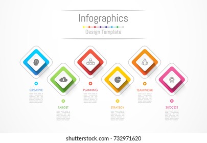 Infographic design elements for your business data with 6 options, parts, steps, timelines or processes. Vector Illustration.