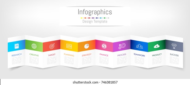 Infographic design elements for your business data with 10 options, parts, steps, timelines or processes. Brochure paper concept, Vector Illustration.