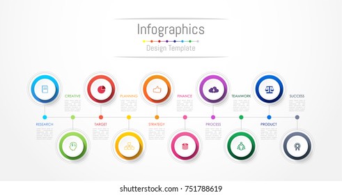 Infographic design elements for your business data with 10 options, parts, steps, timelines or processes. Vector Illustration.
