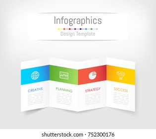 Infographic design elements for your business data with 4 options, parts, steps, timelines or processes. Brochure paper concept, Vector Illustration.