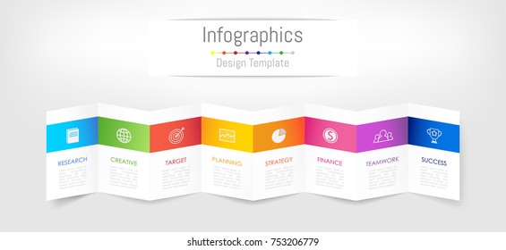 Infographic design elements for your business data with 8 options, parts, steps, timelines or processes. Brochure paper concept, Vector Illustration.