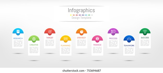 Infographic design elements for your business data with 9 options, parts, steps, timelines or processes. Vector Illustration.