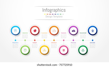 Infographic design elements for your business data with 9 options, parts, steps, timelines or processes. Vector Illustration.