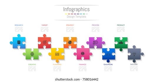 Infographic design elements for your business data with 10 options, parts, steps, timelines or processes. Jigsaw puzzle concept, Vector Illustration.