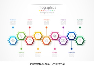 Infographic design elements for your business data with 9 options, parts, steps, timelines or processes. Vector Illustration.