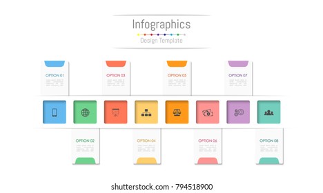 Infographic design elements for your business data with 8 options, parts, steps, timelines or processes. Vector Illustration.