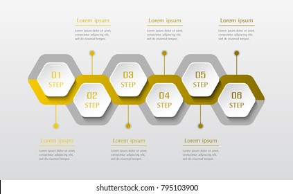 Infographic design elements for your business data with 6 options, parts, steps or processes. Vector timeline illustration.
