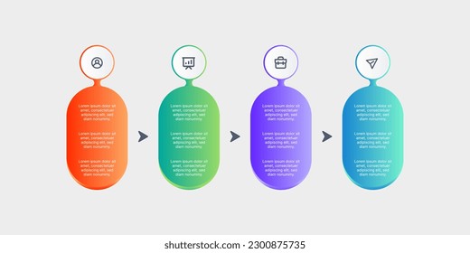 Diseño infográfico con cuatro cilindros para representar el flujo de proceso de izquierda a derecha