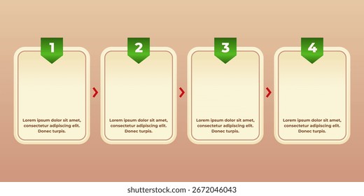 Un diseño de infografía con cuatro cuadros de texto redondeados y numerados sobre un fondo marrón suave, perfecto para presentaciones, menús o listas limpias.