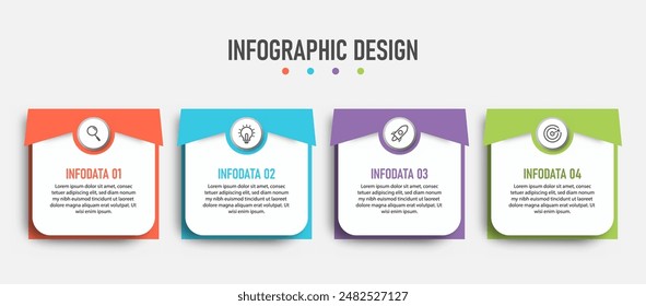 Diseño infográfico con cuatro opciones o pasos, se puede utilizar para diagrama de flujo de trabajo, infograma, Diseño web. Ilustración vectorial.