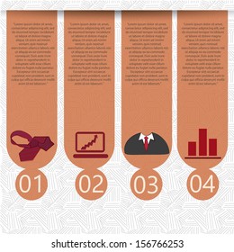 an info-graphic design with four ribbons and a patterned background
